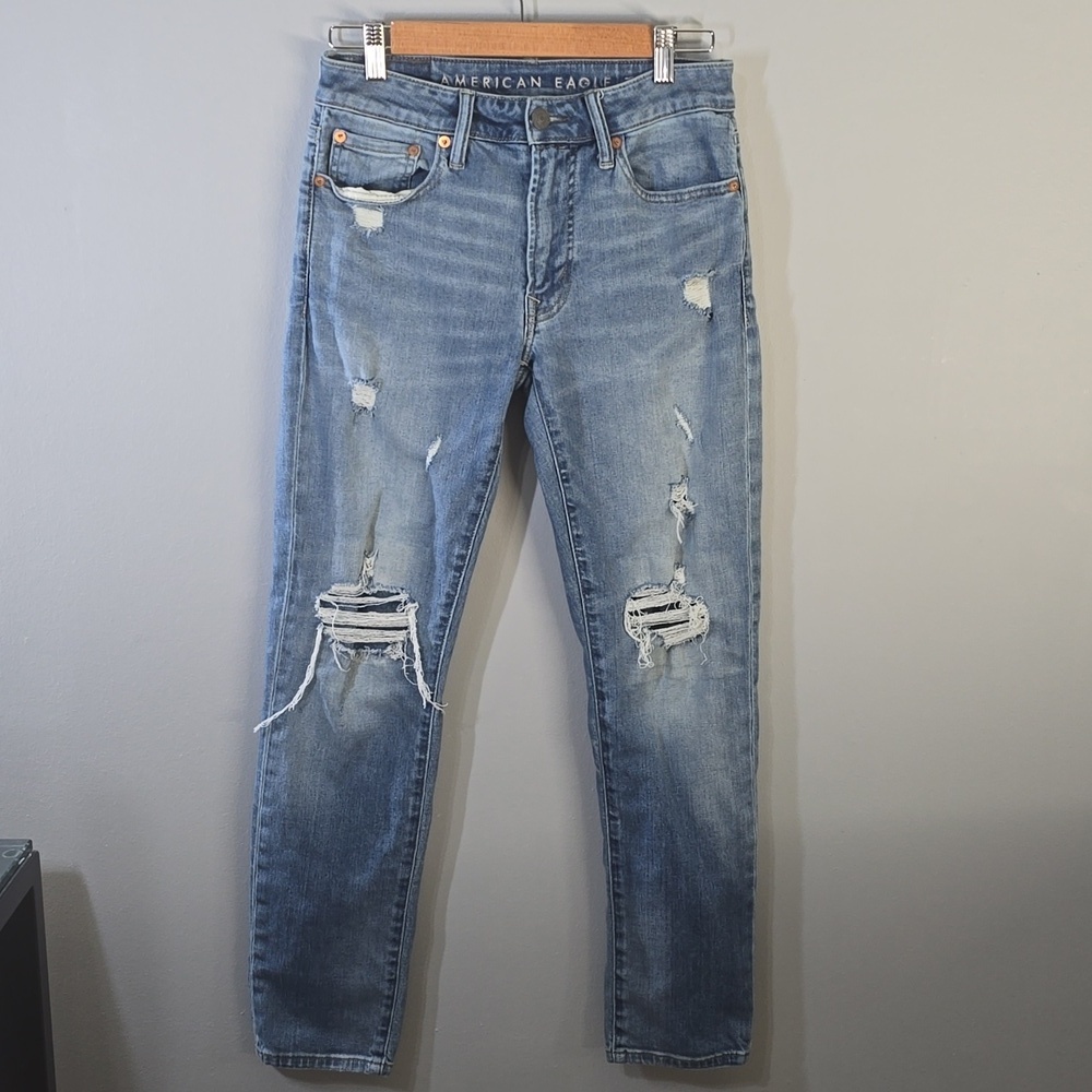 American Eagle Slim Fit Jeans Grunge Whisker Light Blue Men's Size 29 Mens